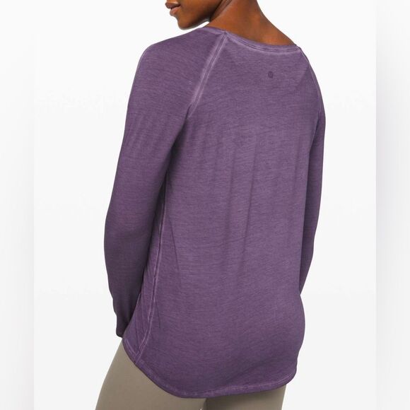 Lululemon Emerald Faded Washed Purple Ink Pima Cotton Long Sleeve Top | Size 8/M - Picture 5 of 10